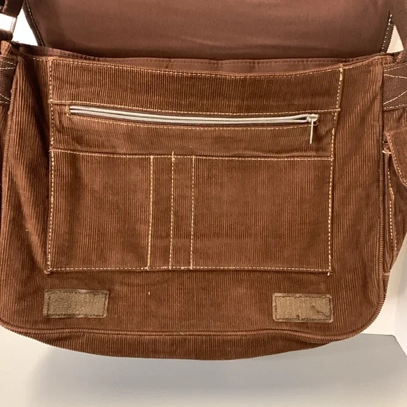 BONGO Brown Corduroy Star Pattern Messenger Bag adjustable strap - Picture 6 of 12